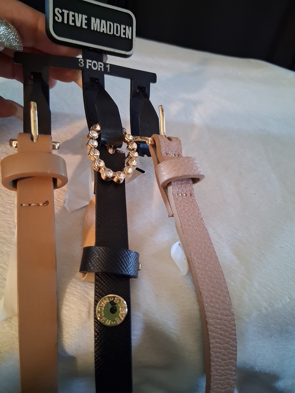 Steve Madden 3-Pack Skinny Belts - Black & Tan & Nude